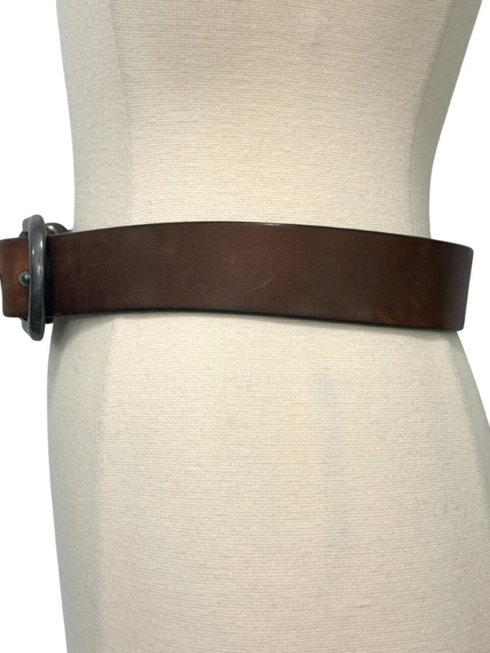 Sundance Leather Belt in Warm Brown with Distressed Silver Buckle - Picture 5 of 15